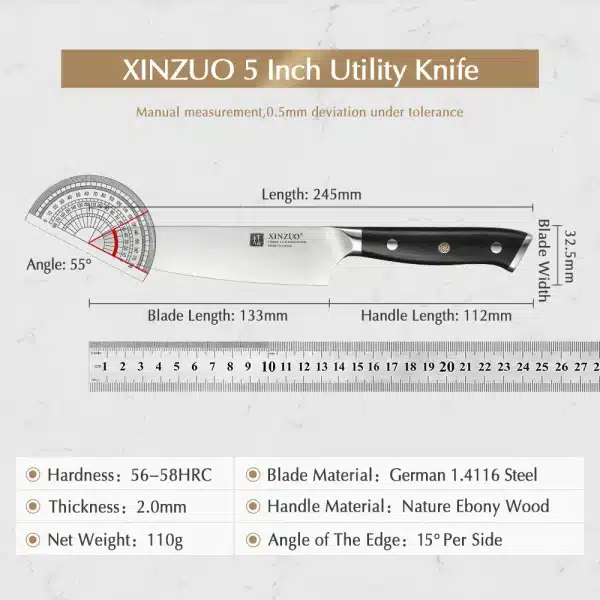 XINZUO 5" Inch Utility Knife GERMAN 1.4116 Steel Best Kitchen Knife New Parer Fruit Knife with Ebony Handle Kitchen Accessories - Image 6