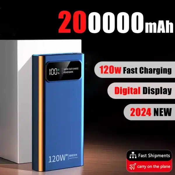 120W 200000mAh Super Fast Power Bank Charging High Capacity Portable Digital Display LED Power Bank For iPhone Samsung Xiaomi - Image 2