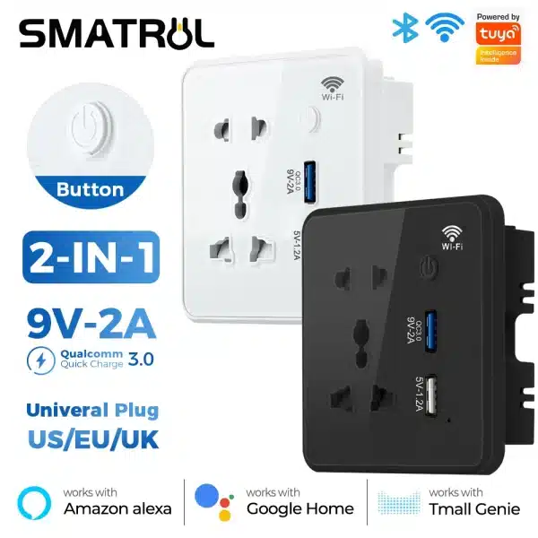 Tuya Wifi Wall Smart Socket US EU UK Plug Tempered Glass Quick Fast Charger 3.0 Usb Charging Timing App For Google Home Alexa