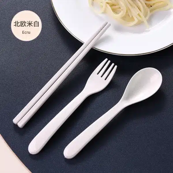 New Wheat Straw Tableware Children's Cutlery Spoon Chopsticks Fork Portable Dining Tableware Set Kitchen Outdoor Cutlery Set - Image 6