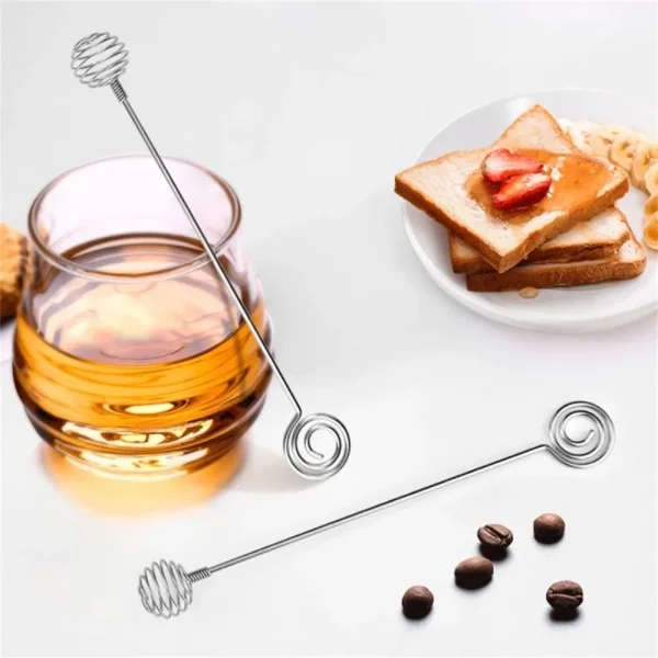 Kitchen Gadget Stainless Steel Honey Dipper Sticks Double-headed Long Handle Honey Spoon Spiral Metal Mixing Spoon Syrup