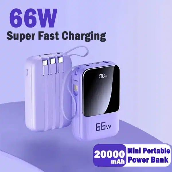 Mini Power Bank 20000mAh 66W High-end Large Capacity Super Fast Charging PD 20W Flash Charging Source Box For IPhone Huawei