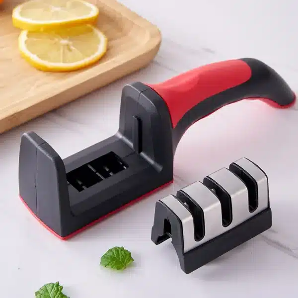 Kitchen 3-Segment Knife Sharpener Household Multi-Functional Hand-Held Three-Purpose Black Sharpening Stone. - Image 4