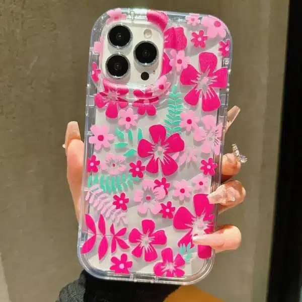 Flower Summer Pink Floral Phone Case For iPhone 13 11 12 14 15 16 Pro Max XR X XS 7 8 15 Plus SE Shockproof Transparent Cover