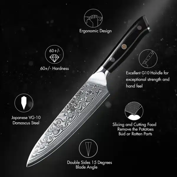 F.YOUNG 5 Inch Kitchen Utility Knife 67 Layer Damascus Steel Chef Fruit Peeling Knife Vegetable Knife Kitchen Tools G10 Handle - Image 5