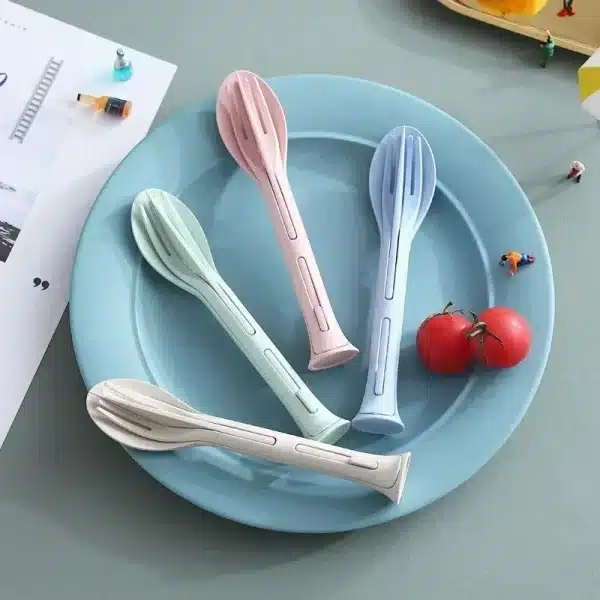 3pcs/set 3 In 1 Travel Portable Cutlery Set Japan Style Wheat Straw Knife Fork Spoon Student Dinnerware Sets Kitchen Tableware - Image 2