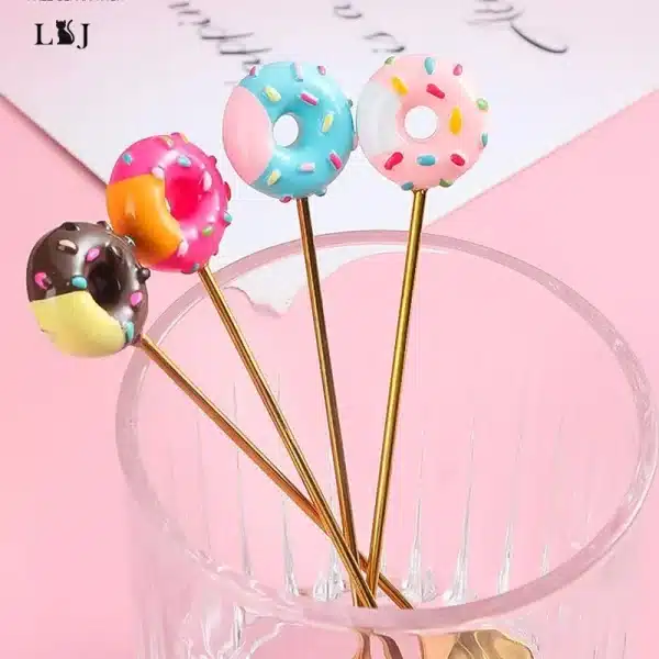 Stainless Steel Spoon Fork Cute Version Rainbow Lollipop Donut Macaron Dessert Spoons Fruit Forks Kids Set Kitchen Accessories - Image 4