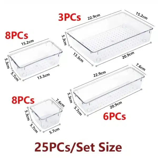 13/25PCs Desk Drawer Organizers Set Plastic Bathroom Storage Makeup Organizer Clear Transparent Storage Box Bins Kitchen Gadget - Image 6