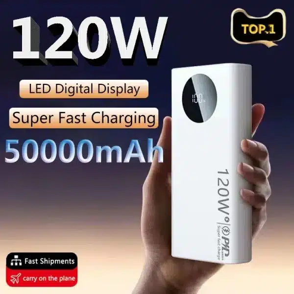 120W 50000mAh Power Bank High Capacity Super Fast Charging Powerbank Portable Capacity External Battery Charger For All Phones