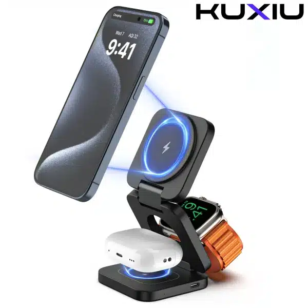 KUXIU X40 Magsafe Wireless Charger,3 in 1 iphone Charger for iPhone 16 15 14 13 12 Pro/Max/Plus, AirPods 3/2 Pro,iWatch Series