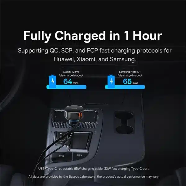 Baseus 60W Car Charger 2 in 1 Retractable Cable SCP 25W QC PD 30W Fast Car Phone Charger For iPad iPhone 16 15 14 13 Pro Samsung - Image 4