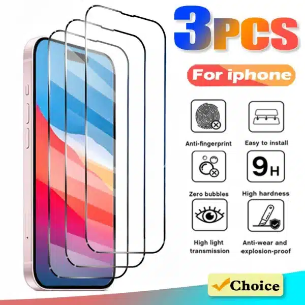 3PCS Full Protection Glass For iPhone 16 11 12 13 14 15 Pro Max 3D Screen Protector Film For iPhone 14 15 Plus X XS Max XR Glass