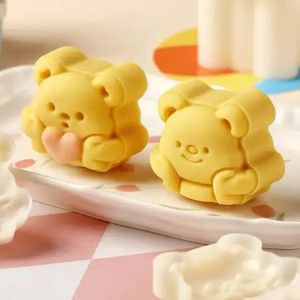 2Pcs/Set 50g Cute Love Bear Pattern Moon Cake Mold Creative Cookie Cutter Frame Stamp Mung Bean Cake Pastry DIY Kitchen Gadgets - Image 4