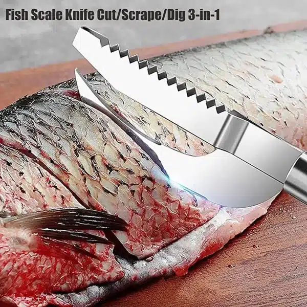 3 In 1 Stainless Steel Fish Scale Knife Sawtooth Peelers Scraping Boning Filleting Stomach Digger Scaler Kitchen Tools - Image 3