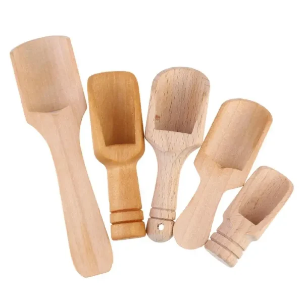 5Pcs/set Salt Shovels Wooden Handle Mini Salt Shovel Scoop Teaspoon Ground Milk Coffee Scoops Condiment Kitchen Tools Gadgets