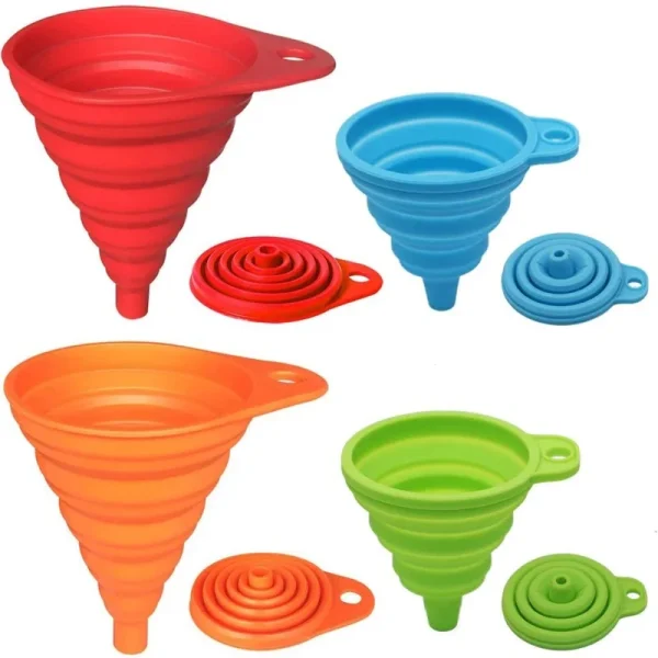 Kitchen Funnel Set 2 Pack,Kitchen Gadgets Foldable Silicone Collapsible Funnels for Filling Water Bottle Liquid Transfer