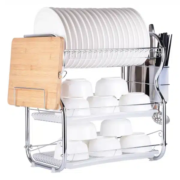 Multi-functional 3-Tier Dish Rack Kitchen Supplies Storage Rack Draining Rack with Chopsticks/Knives/Cutting Board Holder - Image 3