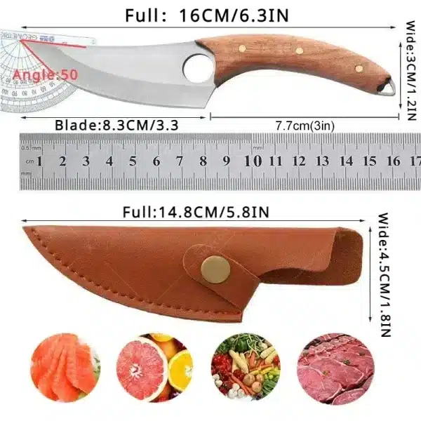 Portable Boning Knife Mini Kitchen Pocket Knife Chef Meat Cutting Fruit Cleaver Butcher with Cover Cooking Wooden Handle - Image 2