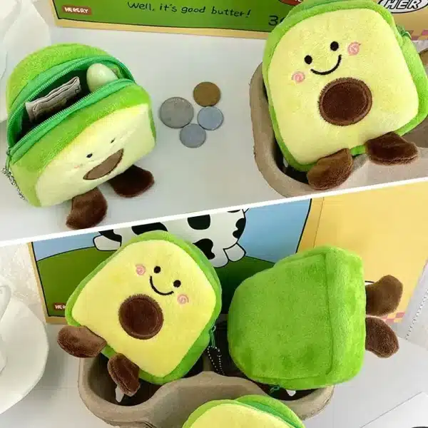 Cute Fruit Avocado Shaped Coin Purse Headphones USB Cable Lipstick Storage Bag Pendant Key Chain Plush Toy Gifts - Image 2