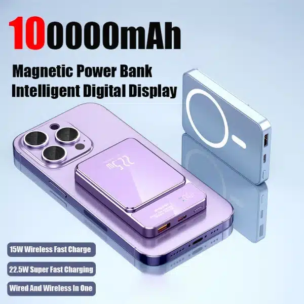 100000mAh Xiaomi Portable Magnetic Wireless Charging Mobile Power Support 22.5W Two-Way Fast Charging For Iphone Samsung Huawei