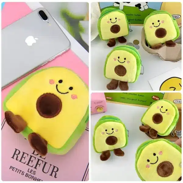 Cute Fruit Avocado Shaped Coin Purse Headphones USB Cable Lipstick Storage Bag Pendant Key Chain Plush Toy Gifts - Image 5