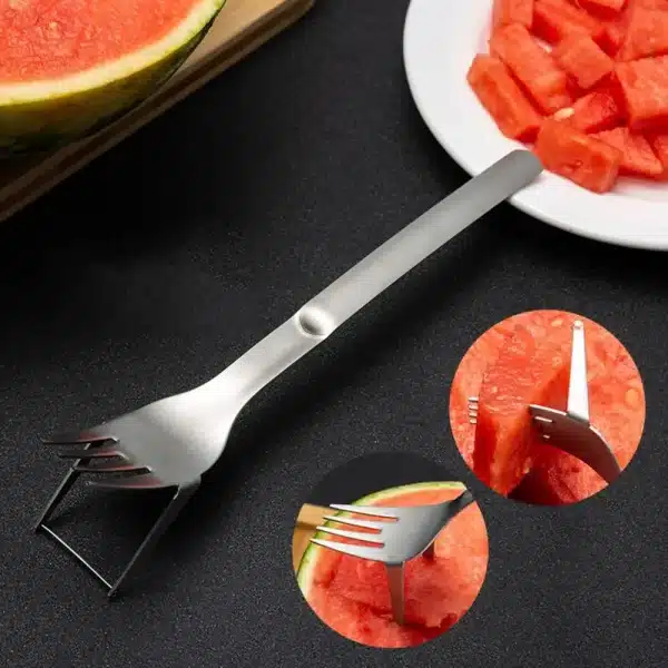 Easy-to-use Fruit Slicer Stainless Steel Watermelon Windmill Cutter Fork Slicer Set for Home Party Camping Kitchen Gadget Dual - Image 3