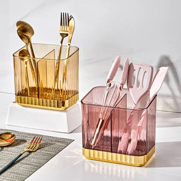 Storage Box 1 Set Cutlery Storage Box Large Capacity Light Luxury Transparent Compartment Forks Spoon Cutlery Kitchen Gadget - Image 2