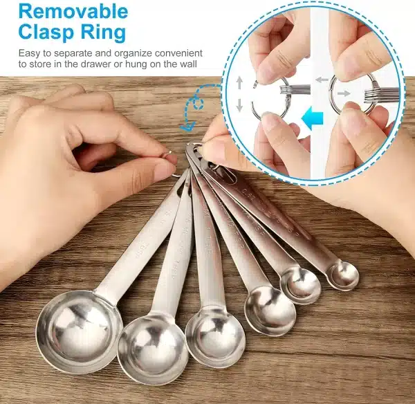 Durable Stainless Steel Measuring Spoons Cups Set Spoons Measuring Tools with Bonus Leveler Etched Markings Kitchen Gadgets - Image 5