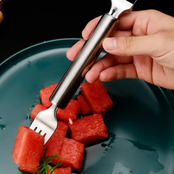 2 In 1 Watermelon Cutter Stainless Steel Effortless Fork Slicer Tool Dual Head Fruit Slicing Tool For Home Kitchen Gadget 수박 절단기 - Image 3