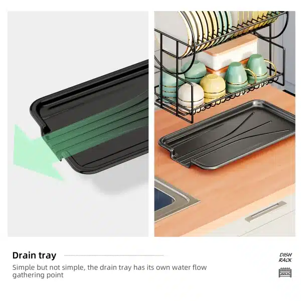 2 tier dish drying rack drain board set tableware drainer Kitchen countertop storage rack cup holder Knife and fork holder - Image 5