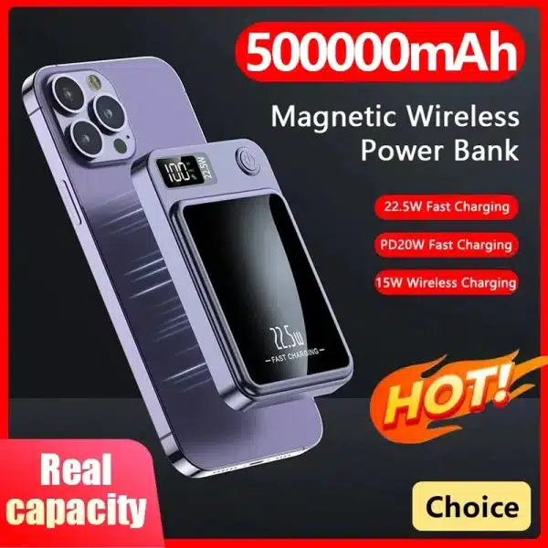 Power Bank 50000mAh Magnetic Wireless 22.5W Fast Charging External Battery Charger for Huawei Samsung iPhone 15 PD 20W Powerbank