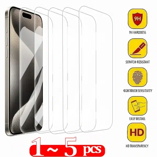 1-5PCS Transparent Tempered Glass For iPhone 16 15 Pro Max Screen Protector iPhone 15 14 13 12 Mini 11 Pro Max HD Scratch Proof Front Film iPhone15 Pro Movil Protector Pantalla Apple 15Pro Mobile Phone Glass