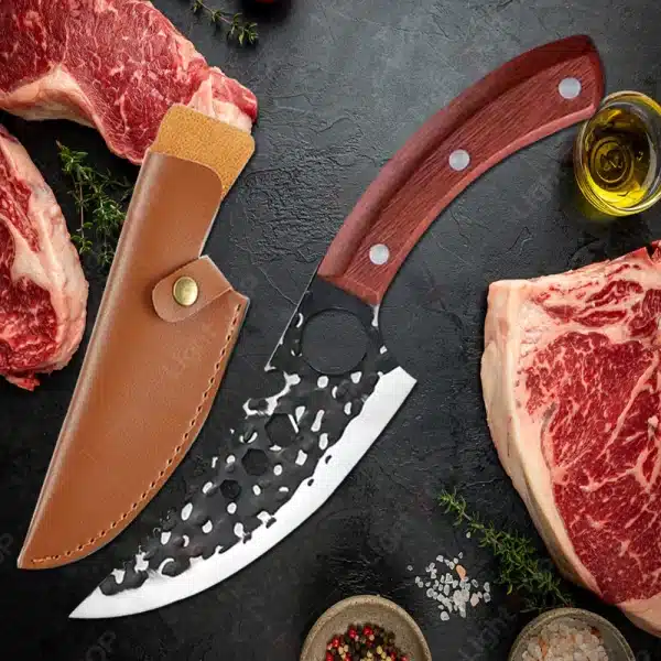 Stainless Steel Hand Forged Butcher Knife Multipurpose Kitchen Knives Fruit Slicing Meat Cutting BBQ Knife with Mini Knife Gift - Image 5