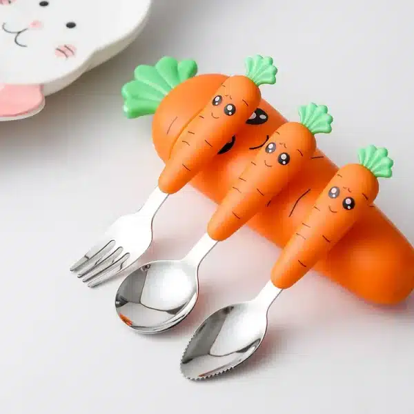 1/3PCS Carrots Set Children Dinnerware Stainless Steel Spoon Fork Flatware With Box Baby Feeding tool Kitchen Tableware Supplies - Image 4