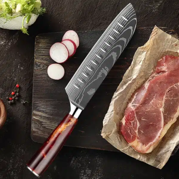 XITUO 7 Inch Santoku Knife Japanese Laser Damascus Stainless Steel Kitchen Knives Meat Cleaver Fruit Professional Chef's Tools - Image 5