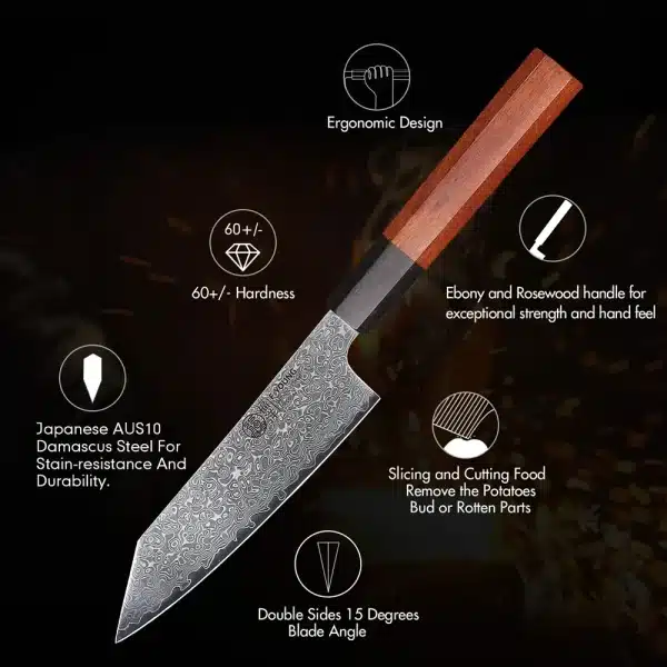 F.YOUNG 5" Japanese Utility Knife Damascus Professional Chef Knife Kitchen Paring Fruit Vegetable Meat Handmade Cooking Tools - Image 5