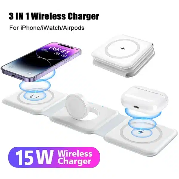 3-in-1 Wireless Charging Station for Apple Charger, Foldable Magnetic Travel Charger for iPhone Apple Watch AirPods Pro