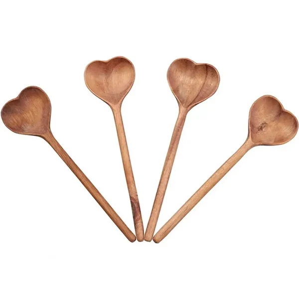 Wooden Spoon Heat Resistance Long Handle Anti-Crack Dishwasher BPA Free Safe Cake Heart-shaped Serving Soap Spoon Kitchen Gadget - Image 5