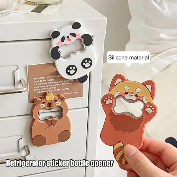 Cartoon Shape Beer Opener Cute Bottle Opener Set Fun Kitchen Gadget Bar Accessory with Cat Dog Panda Shapes for Entertaining