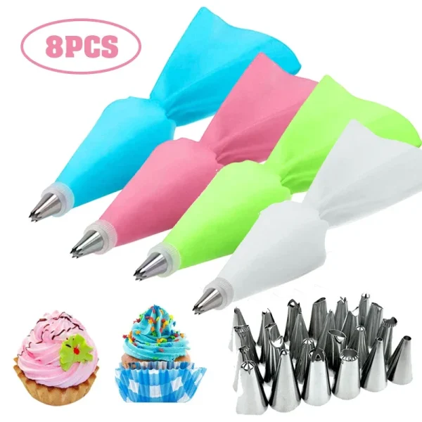 kitchen accessorie baking supplies8/26Pcs/Set Silicone Pastry Bag cake Icing Piping decorating tools Reusable Pastry Bags