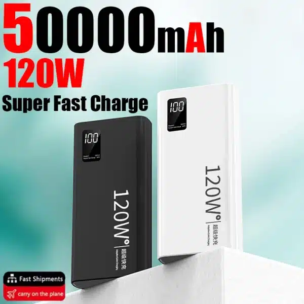 120W Super Fast Charging 50000 mAh Power Bank 100% sufficient capacity for mobile power supply for various mobile phones