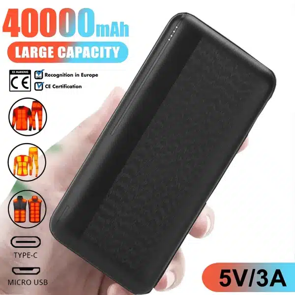 40000mAh Power Bank 5V 3A Heating Battery Portable Charger External Battery Pack for Heating Vest Jacket Scarf Gloves Power Bank