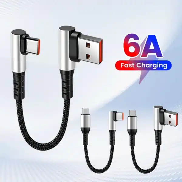 0.25M 6A 90 Degree Usb Type C Cable Short Usb Charger Cable USB C Charging Cable for Iphone 15 Power bank Portable Mini Cable