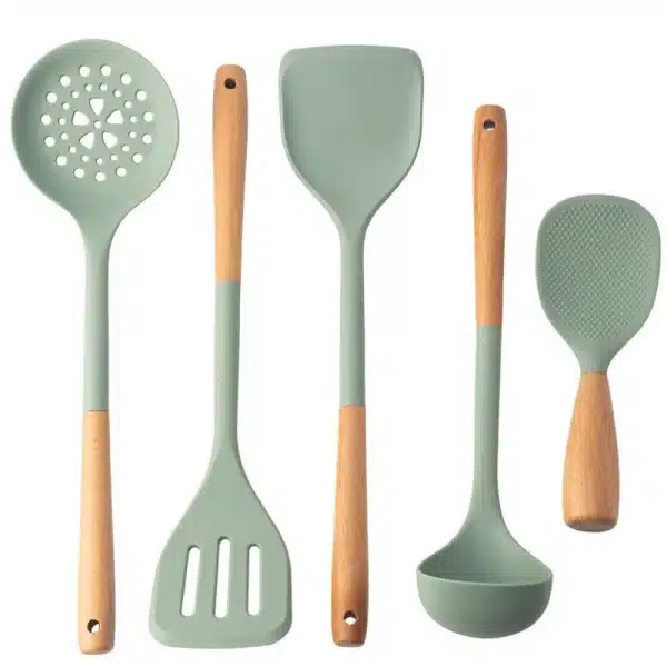 Wooden Long-handle Kitchen Cooking Tool Silicone Cooking Utensils Set Spatula Shovel Soup Spoon Non-stick Kitchen Gadgets - Image 6