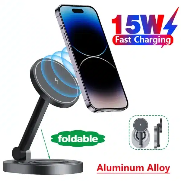 15W 2 in 1 Magnetic Wireless Charger Stand Foldable For iPhone 12 13 14 Mini Pro Max Apple Watch Airpods Fast Charging Station