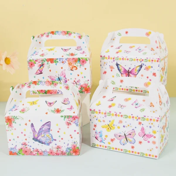 4pcs Butterfly Gifts Packaging Box Kid Birthday Baby Shower Party Decoration DIY Carton Candy Box Bags Portable Paper Box Carton