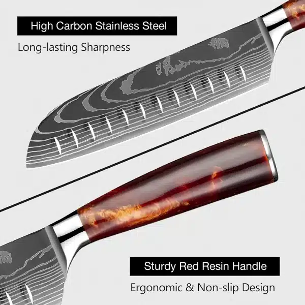 XITUO 7 Inch Santoku Knife Japanese Laser Damascus Stainless Steel Kitchen Knives Meat Cleaver Fruit Professional Chef's Tools - Image 3