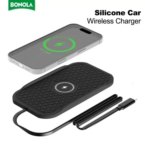 Bonola Silicone Car Wireless Charger Non-Slip Pad for iPhone 16/15/14/13/12 Series Induction Fast Wireless Charging for Samsung