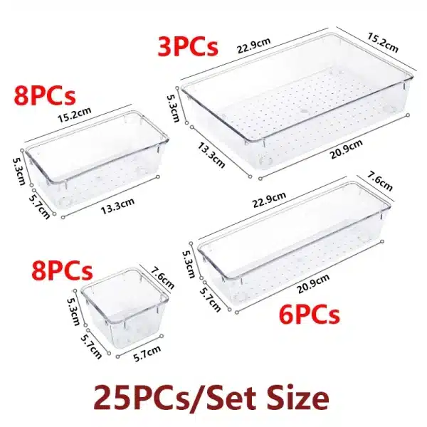 25/13PCs Desk Drawer Organizers Set Plastic Bathroom Storage Makeup Organizer Clear Transparent Storage Box Bins Kitchen Gadget - Image 4