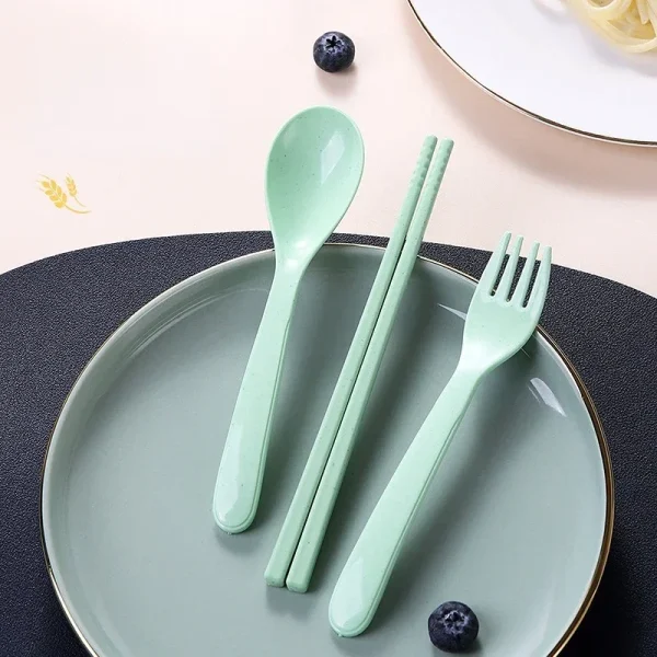 New Wheat Straw Tableware Children's Cutlery Spoon Chopsticks Fork Portable Dining Tableware Set Kitchen Outdoor Cutlery Set